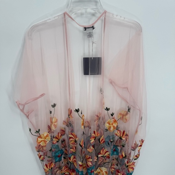 Haute Hippie Pink Mesh Floral Embroidered Fringe NWT Festival Kimono One Size - Picture 10 of 11